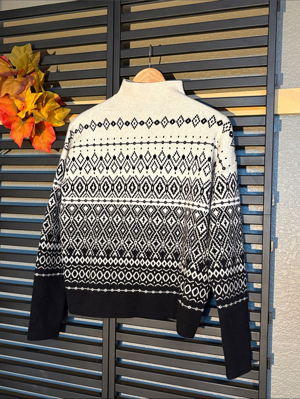 Joie Black & White Fair Isle Turtleneck Sweater